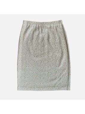 ST. JOHN EVENING by Marie Gray Metallic Sparkle Knit Skirt White Gold 6 NWT